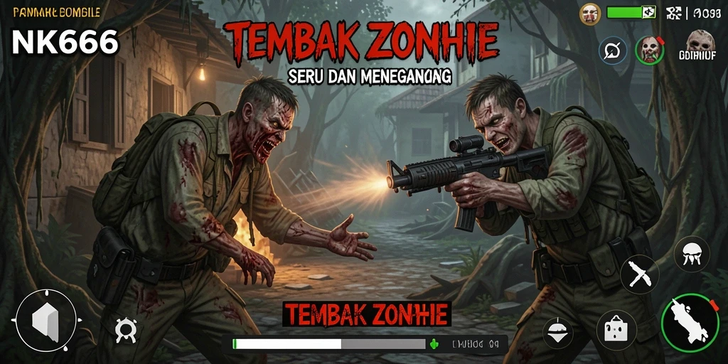 Antarmuka permainan NK666 dengan aksi tembak zombie yang intens.
